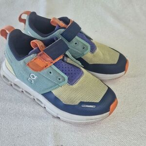 On Cloudplay Unisex Kids Athletic Sneakers Mesh Green Navy Orange US 13